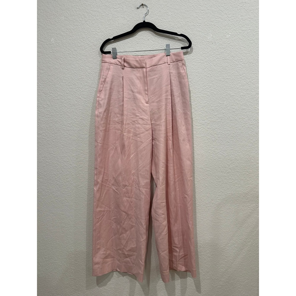 Nordstrom Pink Linen Blend Wide Leg Pleated Trousers Size 6 High Rise Pants